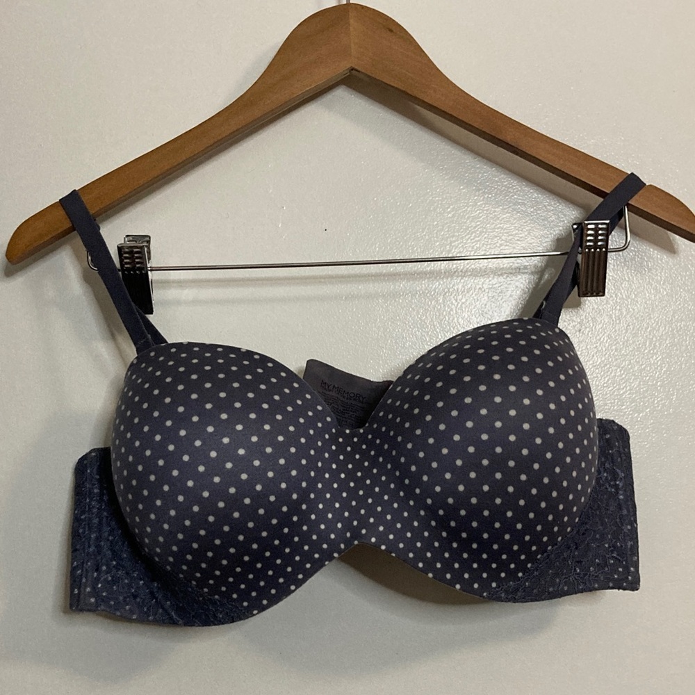 La Vie En Rose My Memory Removable Straps Blue-Gray With White Polka Dots Bra